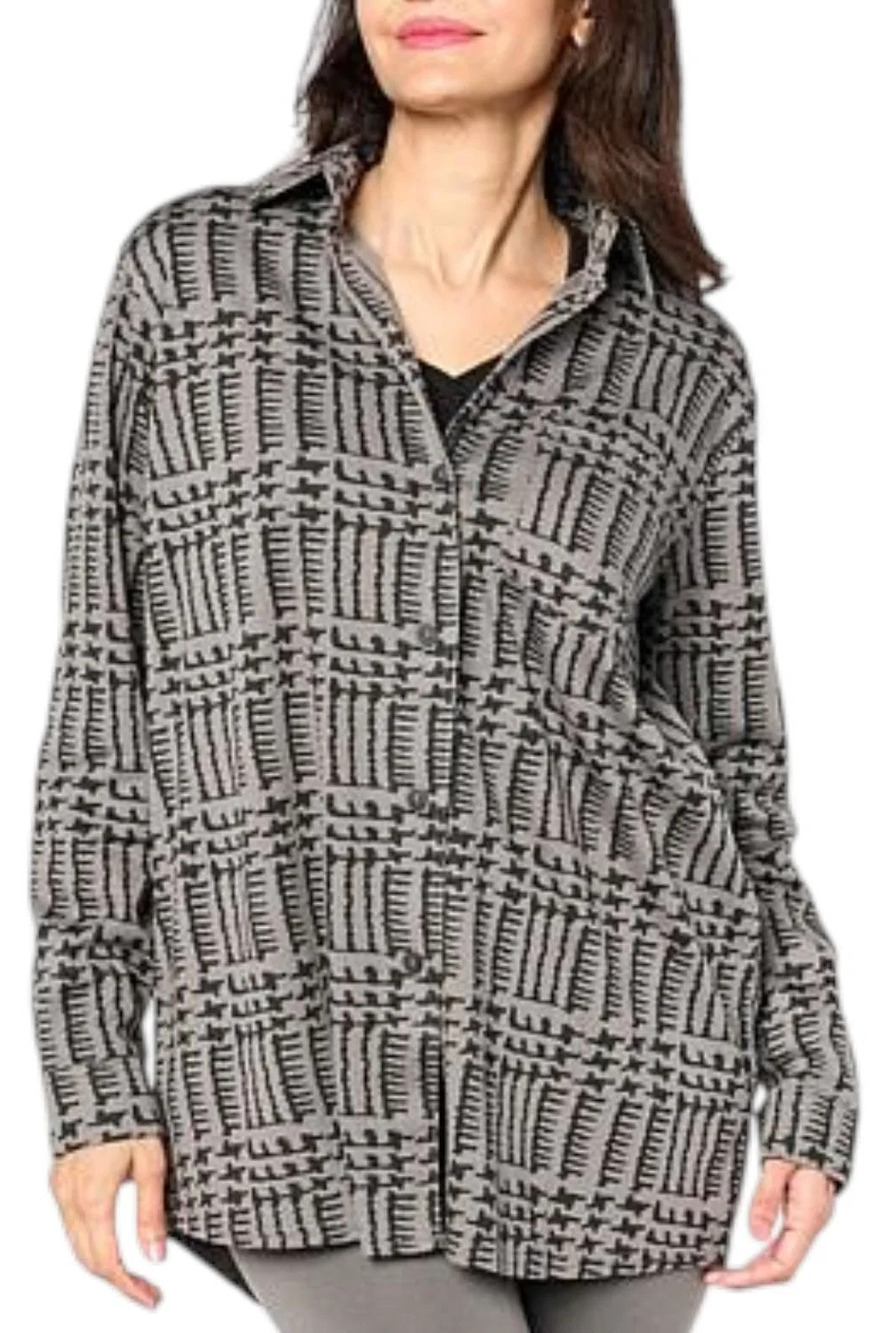HUE Women's Houndstooth Button-Down Napshirt Black Houndstooth - Regular